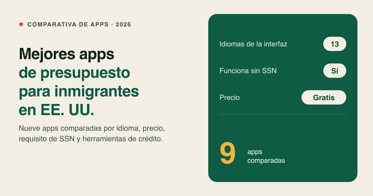 Mejores apps de presupuesto para inmigrantes en EE. UU. (2026): comparadas por idioma, precio y herramientas de crédito