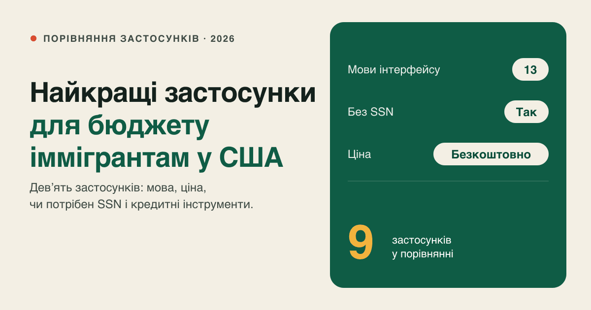 Найкращі застосунки для бюджету для іммігрантів у США (2026): порівняння за мовою, ціною та кредитними інструментами