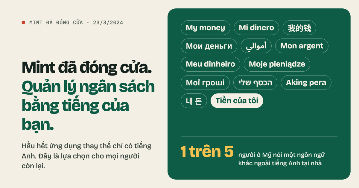 Mint đã đóng cửa: lựa chọn thay thế cho người không làm ngân sách bằng tiếng Anh
